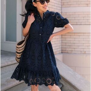 J. Crew Puff-sleeve eyelet dress in Navy Size 00P